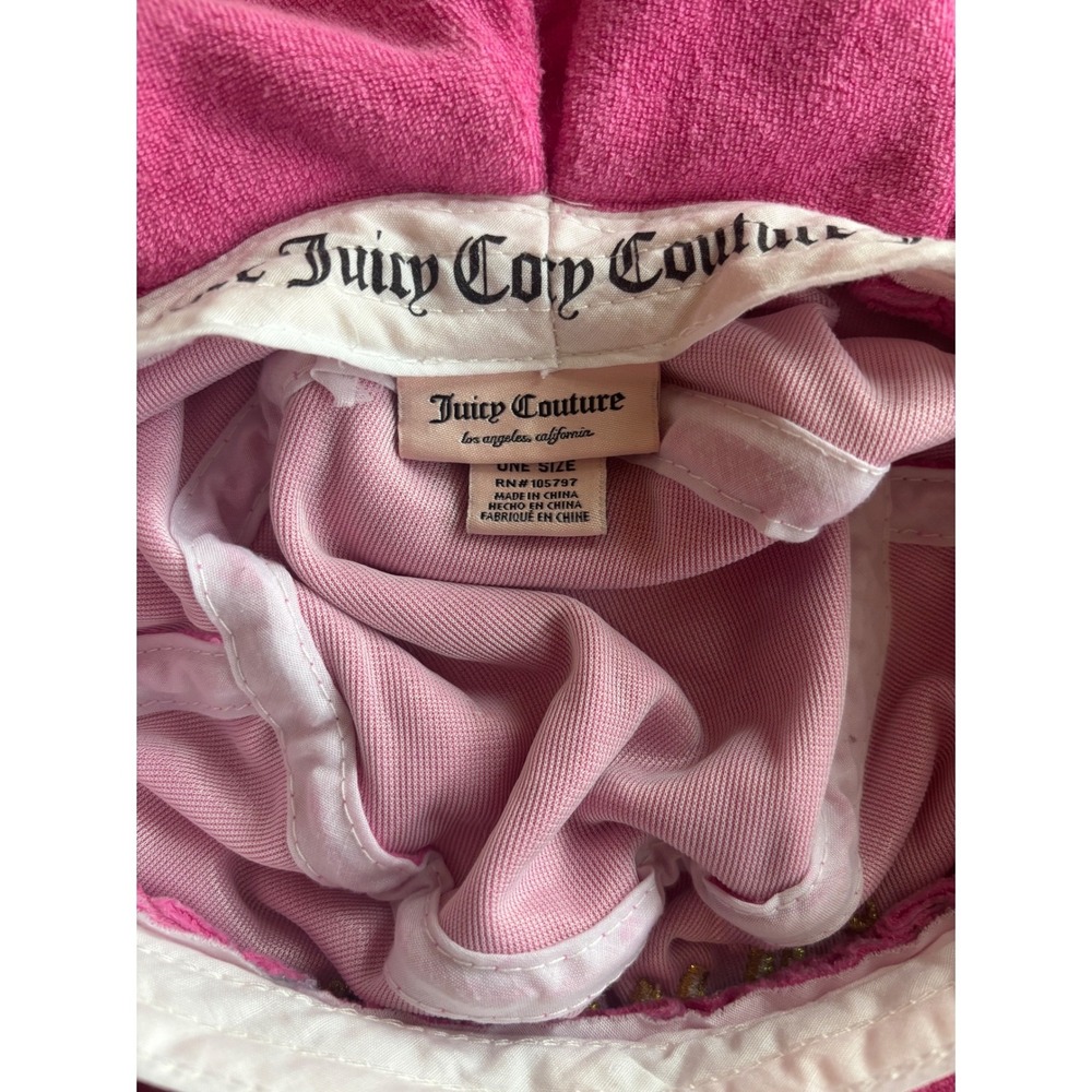 Juicy Couture Pink Terry Cloth Ruffle Bucket Hat Gold Embroidered Logo Y2K OS - Picture 6 of 8